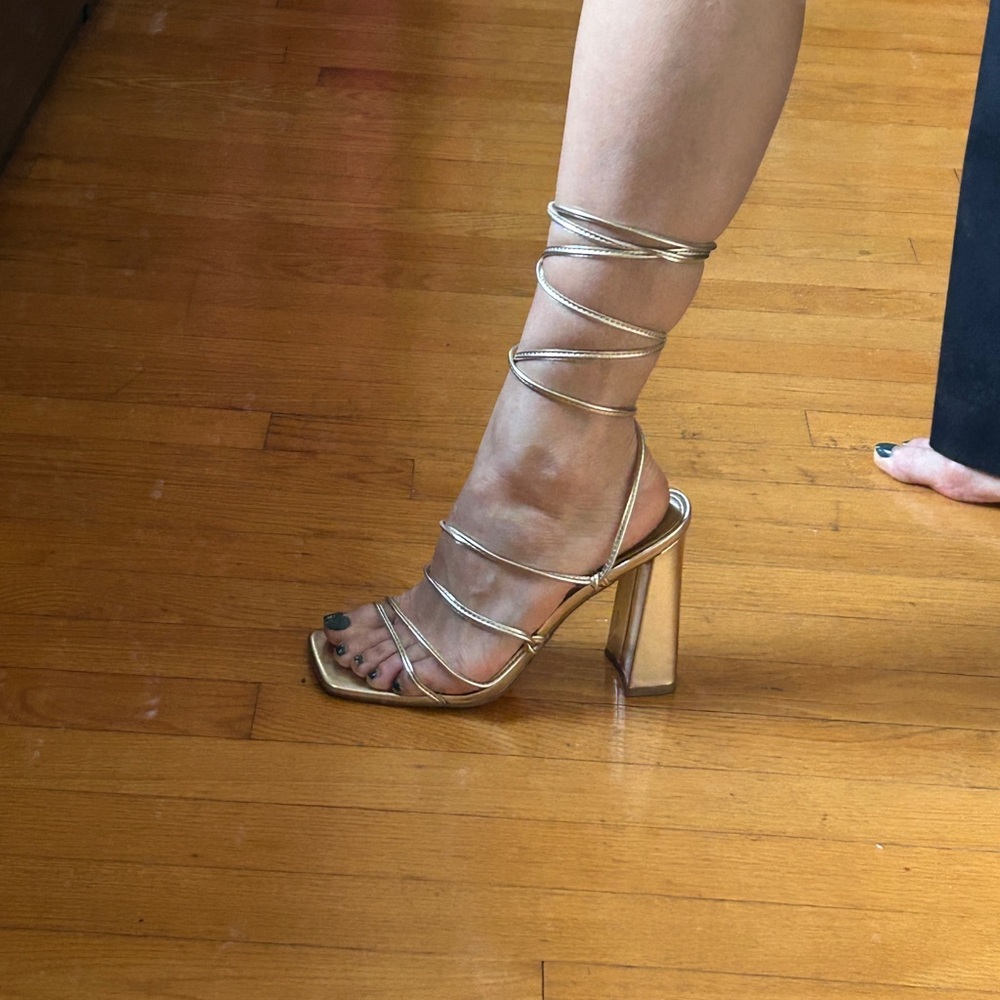 Aqua Gold Strappy Block Heels